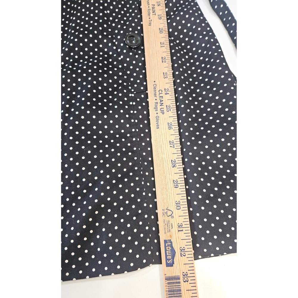 London Fog Black Trench Coat Polka Dot SMALL Mid-Length Jacket Button Front Belt - Picture 7 of 7